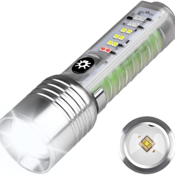 Care 4 Powerful Torches LED Super Bright Rechargeable 500 Lumens with Red Blue UV Light - Mini Pocket Torch 8 Modes Multifunctional Magnetic Zoomable Flashlight, Outdoor Camping Hiking Gift