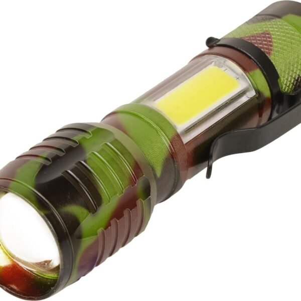 Care 4 Milirty Rechargeable Flashlight Torch with Zoom Option and Side Cob Metal Body 5 Hrs Torch Emergency Light (Multicolor)